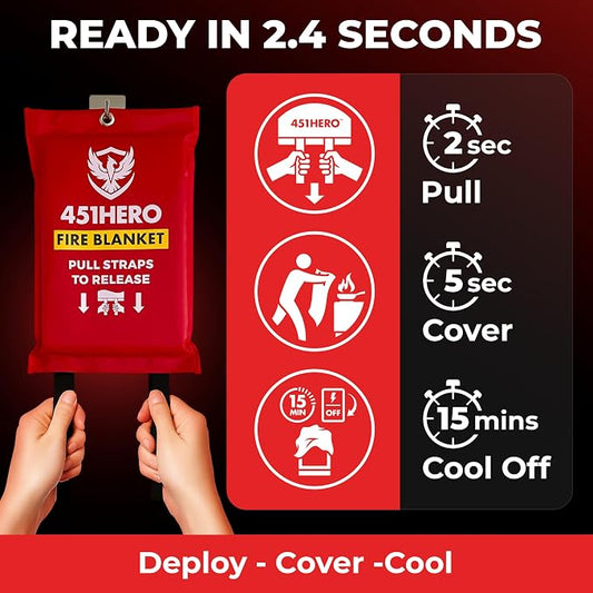 Emergency Fire Blanket – 2 Pack, Triple Certified, Comfort Weave Skin-Safe Fiberglass, Fire Blankets for Kitchen, Home & Outdoor Use. Multipack Safety for RV, Car, Camping, Preparedness Kits