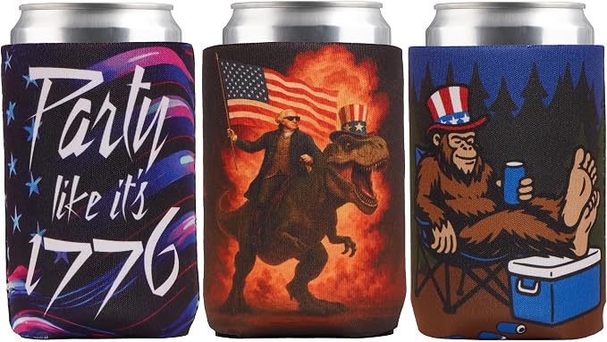 USA Can Cooler - American Freedom Chill Drink Sleeve 3 Pack - Reusable Beer & Soda Insulators - Insulated Cup Holders - Tailgates BBQs Patriotic Gift
