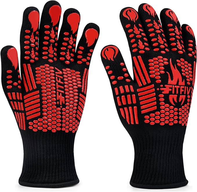 BBQ Gloves, Oven Gloves, 1472°F Extreme Heat Resistant Barbecue Gloves, Silicone Non-Slip Oven Mitts, Kitchen for Cooking, Grilling, and Baking
