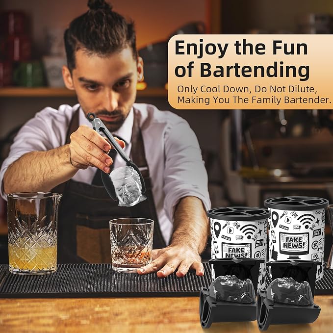 Clear Ice Cube Maker, 2" Stainless Steel Clear Ice Maker for Old Fashioned Whiskey lover, Bourbon, Whiskey, Cocktail Gifts for Men on Birthday or Holiday, Easy-Release Ice Ball Maker Mold-FAKE NEWS