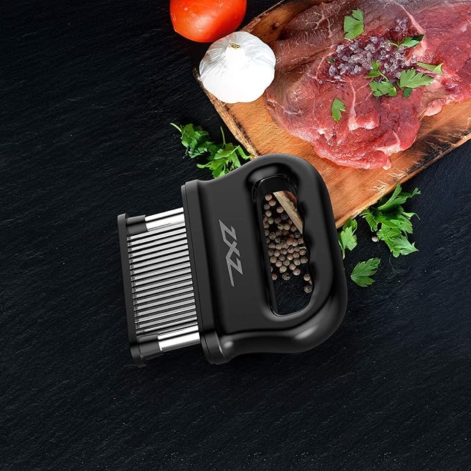 ZXZ Meat Tenderizer, 48 Stainless Steel Blades for Beef Steak Chicken | 48 sharp stainless steel needles; auto-retractable safety cover; fast marinating; for pork fish turkey; dishwasher safe