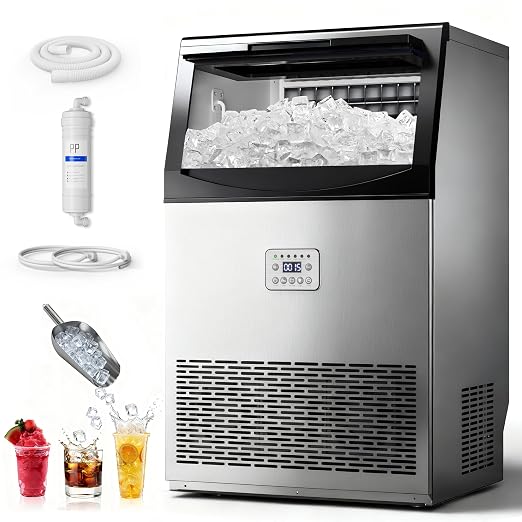 Manastin Commercial Ice Maker, 100lbs/24H Large Ice Machine with 33lbs Storage Capacity, Under Counter Ice Maker with Water Filter, for Home & Bar, Self-Cleaning, Timer, 50 Ice Cubes/15 Mins