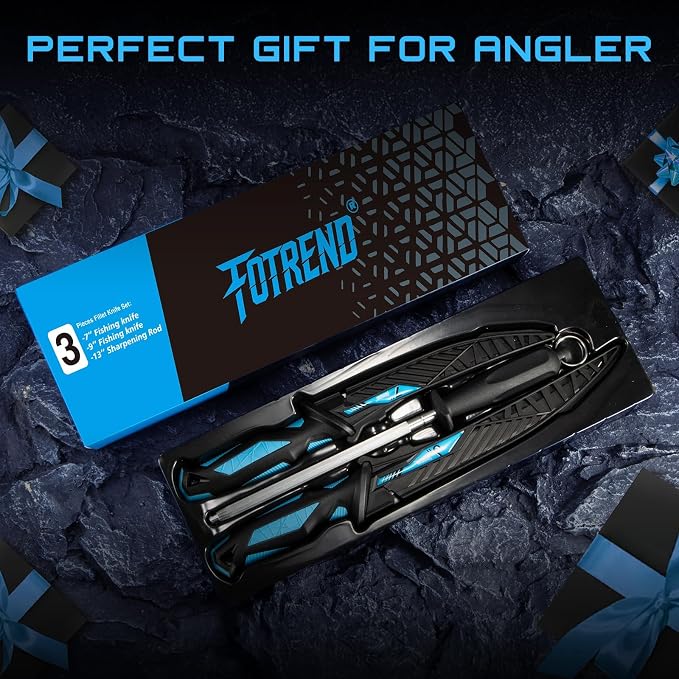Fillet Knife Kit Combo,Fishing Gear and Gifts for Men | Fishing Knives with Sheath,and Honing Rod,Ultra-Sharp G4116 Blades,Corrosion-Resistant,Non-Slip Handle,Durable Storage Bag