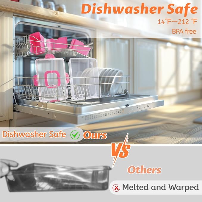 Snackle Box Container Dishwasher Safe Divided Serving Tray with Lid Handle | Charcuterie Board for Portable Snack Platters, Organizer for Fruits Snacks, Perfect for Road Travel - Pink