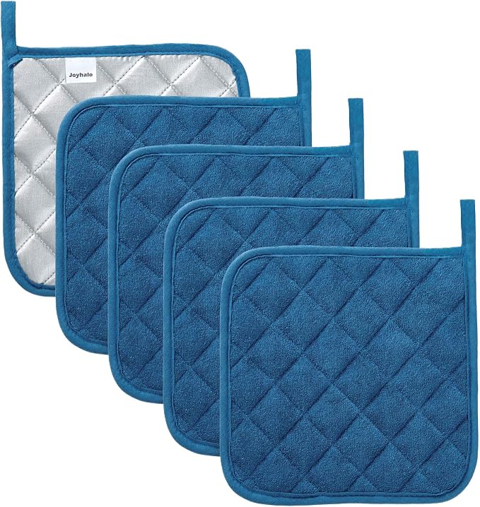 Joyhalo 5 Pack Pot Holders for Kitchen Clearance | Cotton Made, Machine Washable, Heat Resistant Potholder, Hot Pads, Trivet for Cooking and Baking, Federal Blue