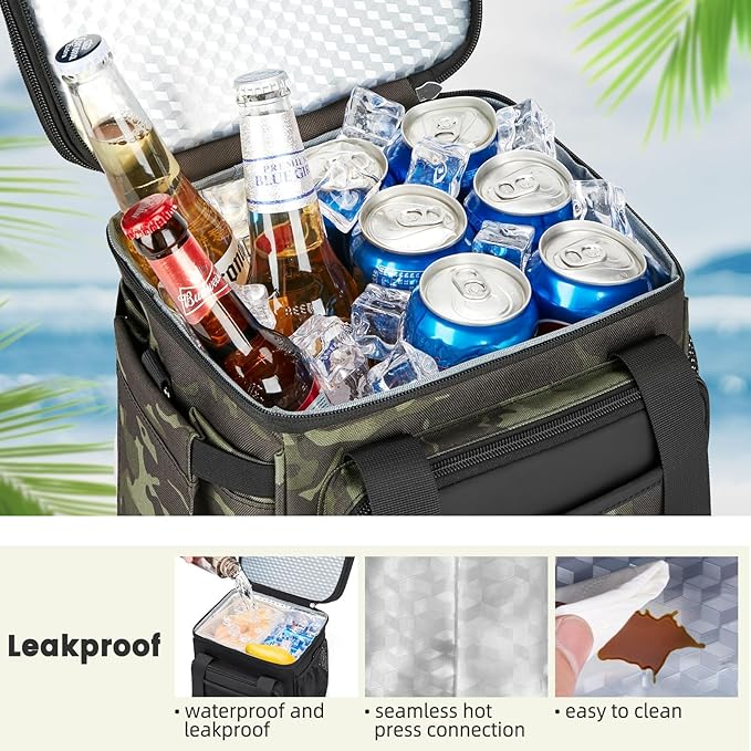holuxer Insulated Lunch Bag & Lunch Box for Men - Double Deck Reusable Lunch Bag for Women Tote Cooler Bag Leakproof Soft Expandable - Extra Large Lunchbox for Work/Adult/Picnic/Outdoor (Camo，22L)
