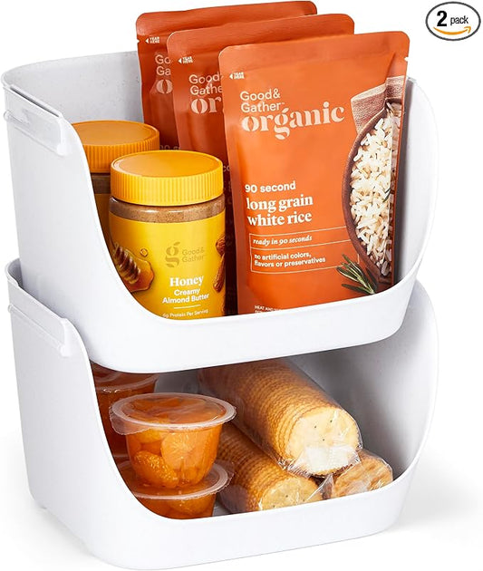 YouCopia ShelfBin Stacking Pantry Bins, 2-Pack, Stackable Storage Basket Organizers for Kitchen and Cabinet Organization
