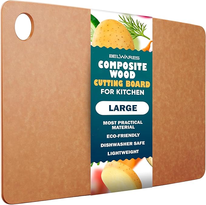 Wood Cutting Board for Kitchen - Dishwasher Safe Composite Chopping Board | Lightweight Wood Fiber, Heat Resistant to 350F, Knife Friendly, Non Slip, BPA Free Board for Meat, Bread, Vegetable and Fruit