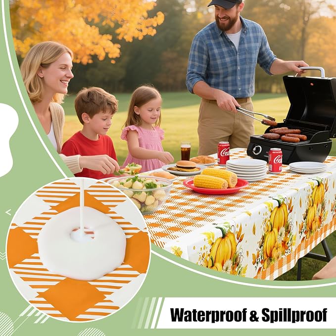 20 Packs Buffalo Disposable Table Cloth, 54 x 108 Inch Waterproof Plastic Tablecloth, Rectangle Pumpkin Orange and White Checkered Table Covers for Picnic, Birthday, Party