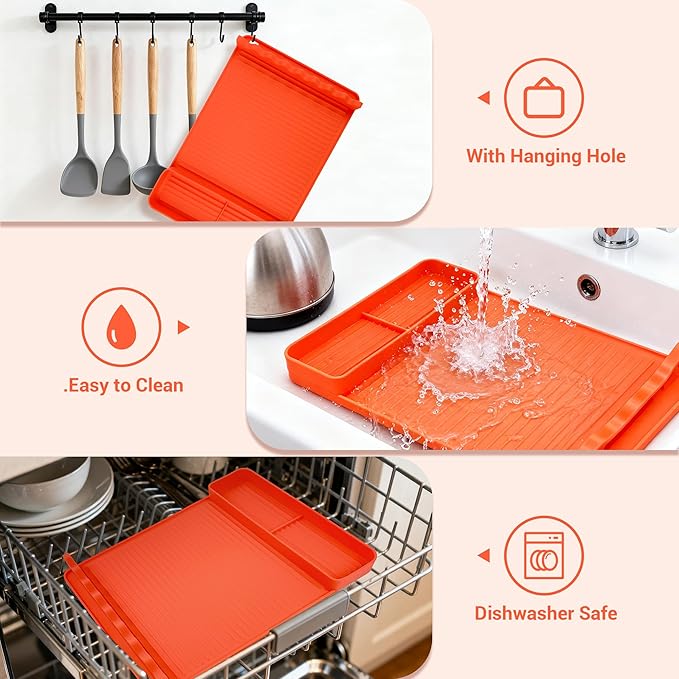 Heat Resistant Silicone Grill Mat for Blackstone - 2Pack 16x11.5'' Non-Slip BBQ Tool Mat, Outdoor Cooking Camping & Tailgating, for Men Grilling（Orange）