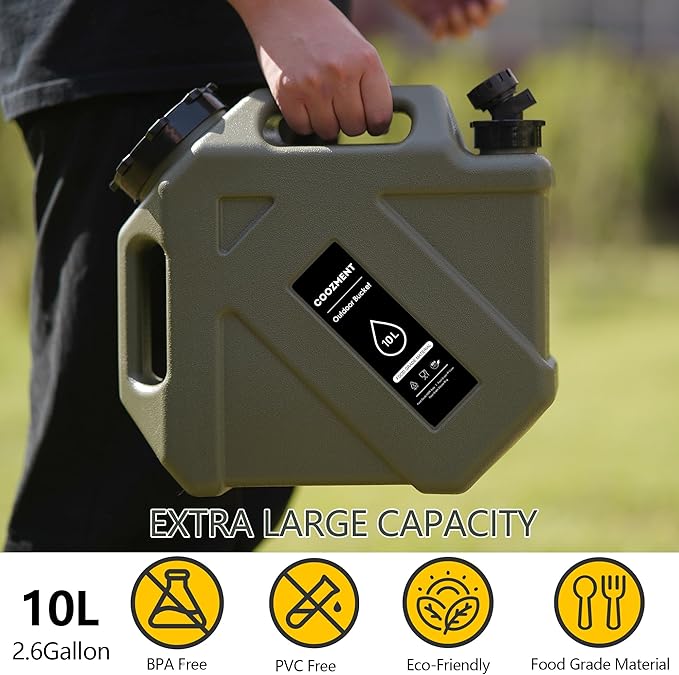COOZMENT 3.2 Gallon/5 Gallon Water Containers with Spigot, BPA Free Water Jug, Military Green Water Tank, Multifunction Water Storage Containers for Camping Outdoor Hiking,Emergency Storage
