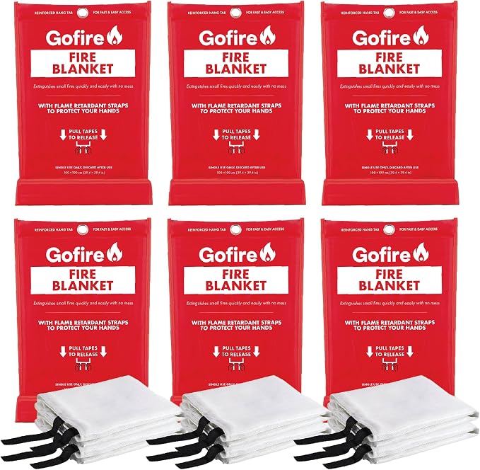 Gofire Adult Fire Blanket - Fiberglass Flame Resistant Emergency Blanket for Kitchen Fires, Reusable, 39 x 39 in