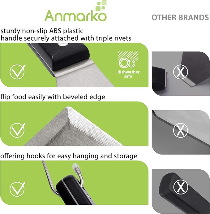 Metal Spatula Set of 4 - Griddle Accessories kit - Grill Flat Spatula Pancake Flipper Hamburger Turner - Metal Utensil Great for BBQ Grill Flat Top Cast Iron Griddle