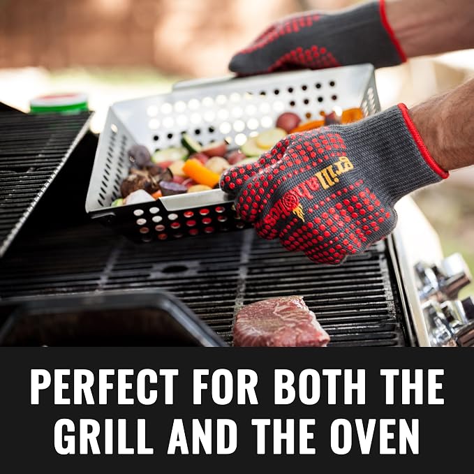 Grillaholics Heat Resistant BBQ Grill & Oven Gloves | Rated to 660ºF | Silicone Grip | Aramid 1313 | Kevlar Insulated Fibers | Comfy Cotton Lining