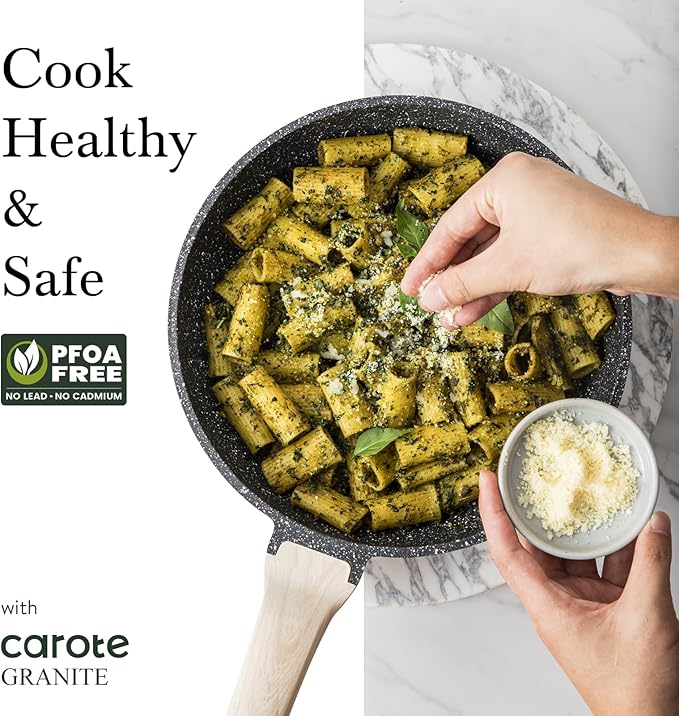 CAROTE Non Stick Frying Pan, 12 Inch Classic Granite Skillet with Glass Lid | Healthty Non Toxic Kitchen Stone Cookware, Compatible with All Stovetop, Easy to Clean, PFOA Free