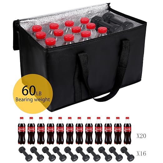 musbus 2Pk Insulated Reusable Grocery Bags, Collapsible Cooler Bag for Groceries, Heavy Duty Large Insulated Bag (16''x9''x13'', Spring Stroll)