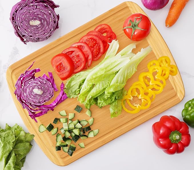 Homaxy Extra Large Bamboo Cutting Boards for Kitchen, 18x12.5", Two-Tone | XL Cutting Board with Juice Groove, Wooden Butcher Block Chopping Board for Kitchen, Meat, Fruit & Vegetables, Pre Oiled