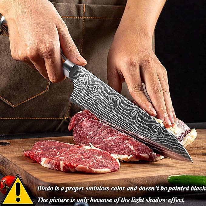 Chef Knife, 8 Inch Professional Kitchen Chef Knife with Sheath, German High Carbon Stainless Steel Ultra Sharp Knife, Chef Knives with Ergonomic Handle and Gift Box