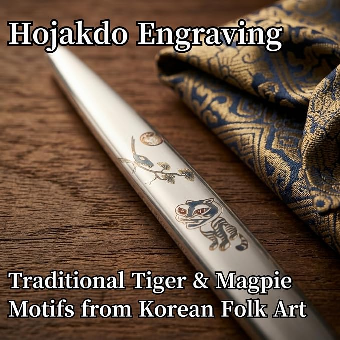 Korean 316 Stainless Steel Cutlery Set for 1 | Spoon Chopsticks Fork Knife Set, Made in Korea, Balanced Grip Reusable Dishwasher Safe, Hojakdo Animal Engraved Design