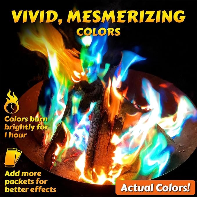 HGD (25 Pack) Magic Campfire Fire Color Changing Packets for Fire Pit, Indoor/Outdoor Fireplace, Bonfire - Rainbow Magical Flame, Camping Accessory, Compatible with Wood
