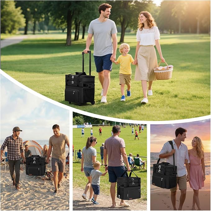 MIYCOO Cooler Bag with Wheels, 60 Can Expandable Double Deck Cooler | Leakproof Insulated Soft Lunch Cooler, Extra Large Portable Ice Chest Cooler for Beach, Picnic, Camping, Shopping