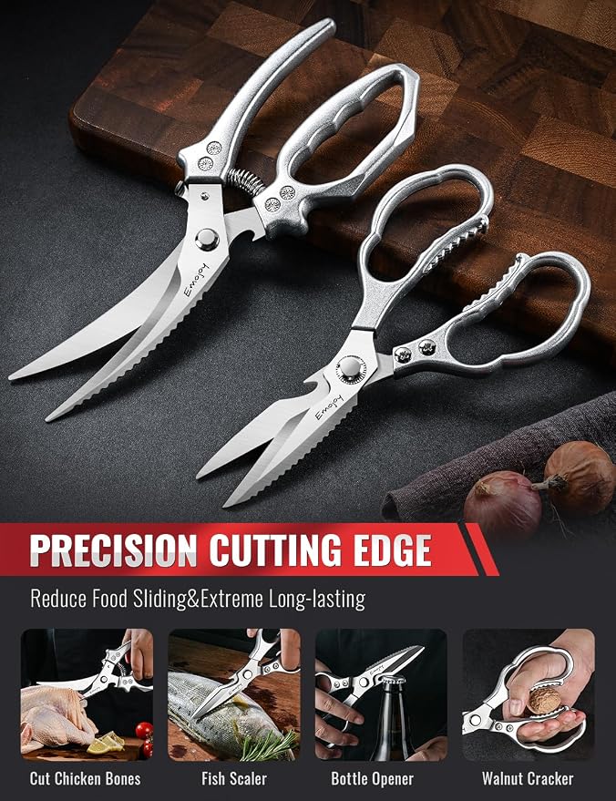 2-Piece Kitchen Scissors Set with Poultry Shears, Japanese Stainless Steel Kitchen Shear, All Purpose Scissor for Food, Chicken Bones, Dishwasher Safe