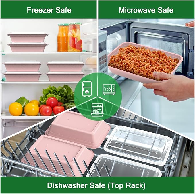 50 Pack (100-Piece) 32 oz Meal Prep Containers with Easy Open Lids, Pink | Sturdy Leakproof & Food Safe, Microwave, Freezer, Dishwasher Safe Prep Containers, To Go Take Out Plastic Food Storage