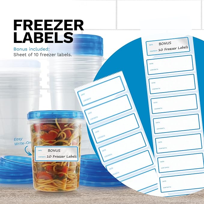 Tafura Freezer Containers, 6 Pack, 32 Oz, Leakproof BPA-Free Lids | Twist-top screw-on closures help prevent spills during storage, transport, and meal prep.