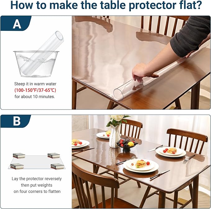 Clear Table Cover Protector Rectangle 40 x 96 Inch, 1.5mm Transparent Plastic Table Protector Waterproof, Anti-Scratch Clear Desk Mat for Office Desktop Dresser Dining Table, FDA Compliant