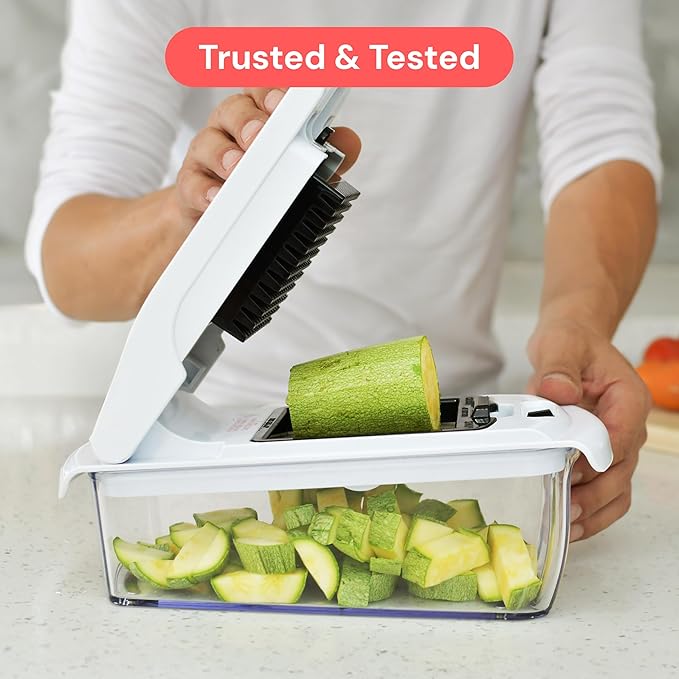 Fullstar Pro Original Vegetable Chopper & Mandoline Slicer Kitchen Gadget | 6 in 1 Veggie Slicer, Onion & Fruit Cutter with Sharp Stainless Steel Blades & Container, All-in-One Meal Prep Tool (White)