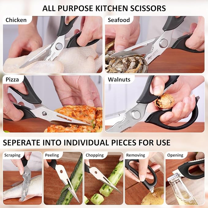 Kitchen Scissors All Purpose Kitchen Shears Come Apart Stainless Steel | Utility Scissors Comfort Grip,Heavy Duty Poultry Shears for Chicken,Meat,Fish,Dishwash Safe (NEW WITH MAGNETIC HOLDER)