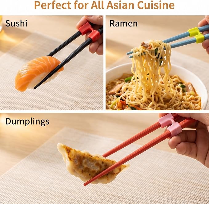 Multicolor Training Chopsticks 8 Pairs, Reusable Dishwasher Safe for Beginners, Fiberglass Training Chopsticks for Kids and Adults, Non-Slip, 9.5 Inches, Chopstick Trainer for Sushi/Noodles/Daily Use