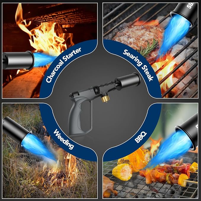 Sondiko Powerful Propane Torch Gun, Adjustable Flamethrower, Gray & Black | Cooking Torch for Sous Vide, Charcoal Starter, Grilling, Outdoor BBQ Party and Camping, Gas Welding Kits, Tank Not Included