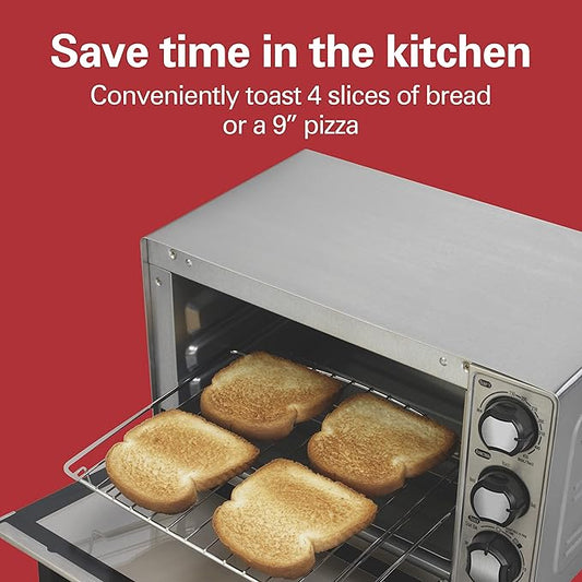Hamilton Beach Countertop Toaster Oven & Pizza Maker Large 4-Slice Capacity, Stainless Steel (31401)