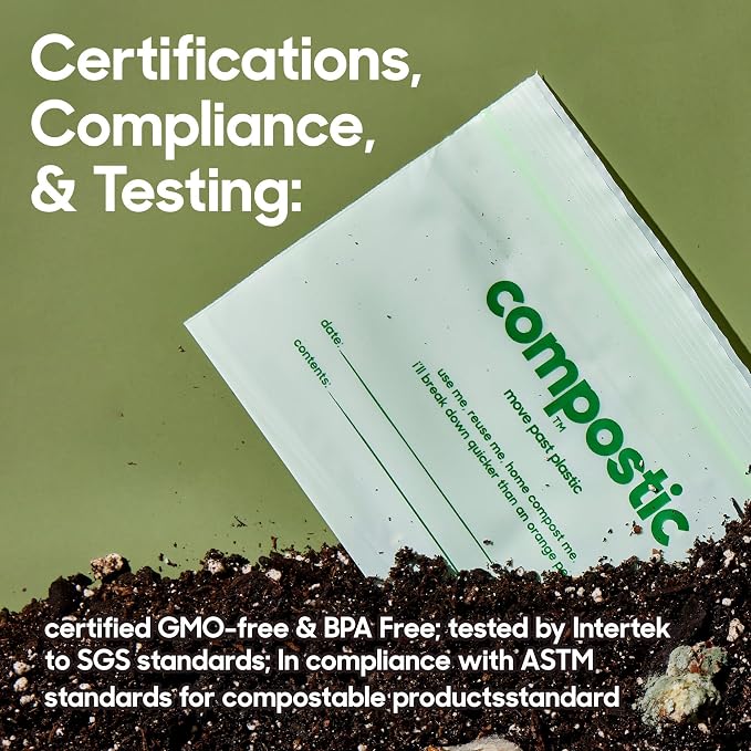 Compostic Compostable XL Sandwich Bags (100 Count) Everyday Essential — Resealable Zip-Seal, Plant-Based, Home Compostable, Freezer & Microwave Safe, BPA-Free, Non-Toxic, GMO-Free Food Storage Bag