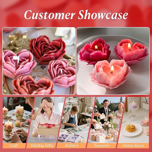 2Pcs Heart Flower Candle Wax molds Silicone Shapes for Candle Making Valentine Day Large Flower Candle Making Valentine Silicone Wax Mold for Candles moldes de silicona para velas
