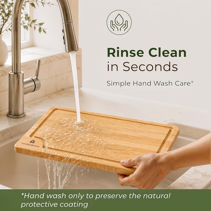 Bamboo Cutting Boards for Kitchen Set of 3, Deep Juice Grooves & Handles | Thick and durable in three sizes, 15" 12" 9"; large surface, easy to wash; great for meat, veggies and fruit