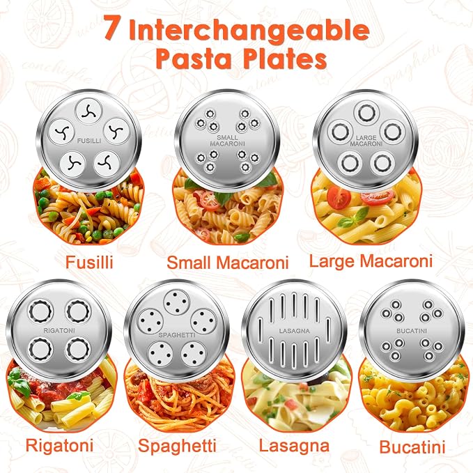 KITOART Pasta Press Attachment for Kitchenaid Stand Mixers, 7-in-1 Plates | Pasta Extruder Kit with 7 Plates for Spaghetti, Rigatoni, Macaroni, Lasagna, Bucatini, Fusilli, Easy for Fresh Homemade Pasta
