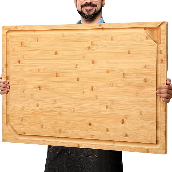 30 x 20 Extra Large Bamboo Cutting Board for Kitchen, Cutting Board Stove Top Cover, Butcher Block Chopping Board with Handle and Juice Groove, Large Charcuterie Board Over the Sink