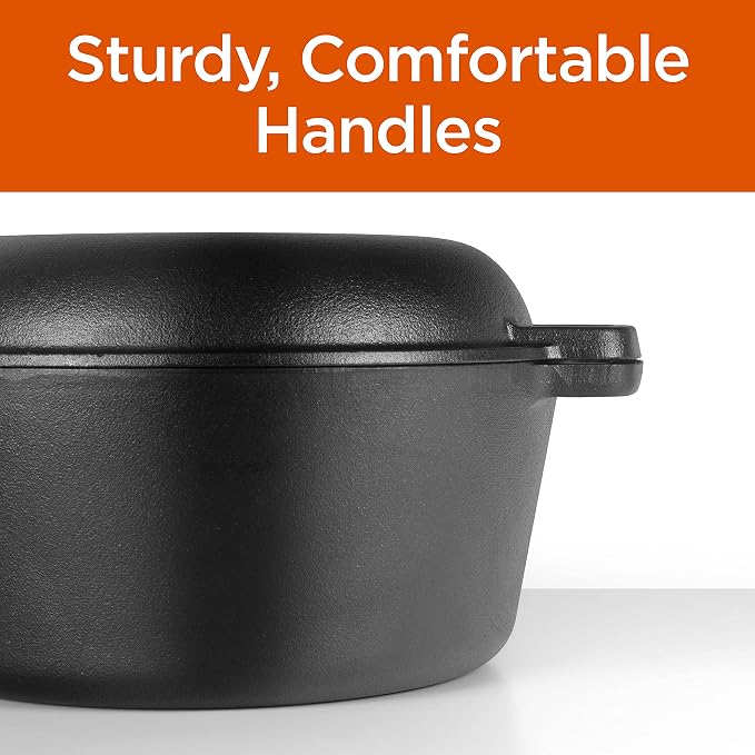 Commercial Chef 2-in-1 5-Qt. Dutch Oven, 10.25-Inch Skillet Lid, CHFL508 | Pre-Seasoned Cast Iron, Works on All Cooktops Including Induction, Outdoor Cookware for Campfires or Grills