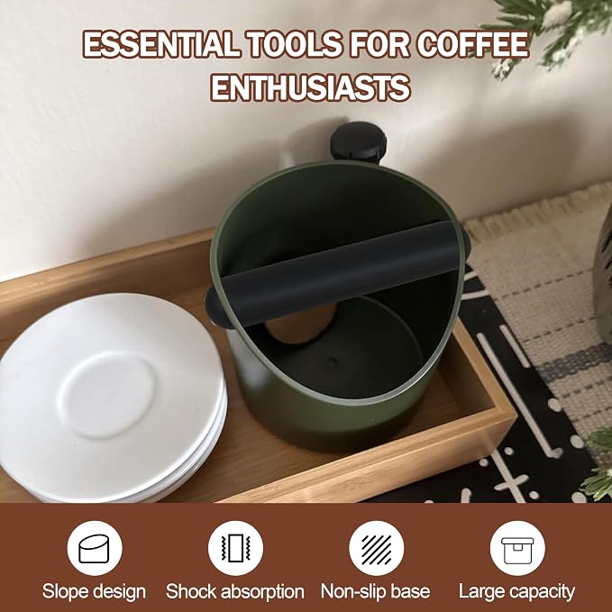 4.3 Inch Small Coffee Knock Box, Mini Espresso Knock Box | Knock Box Espresso, With Removable Knock Bar And Non-Slip Base (Green)