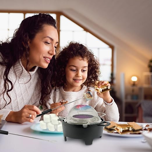 Sterno 70277 Smores Maker Jr Table Top Smores Fire Pit, Portable, Cordless, Food-Safe, Great for Outdoors or Indoors - Jr Size, Black | Includes base, roasting screen, 2 forks, and fuel can