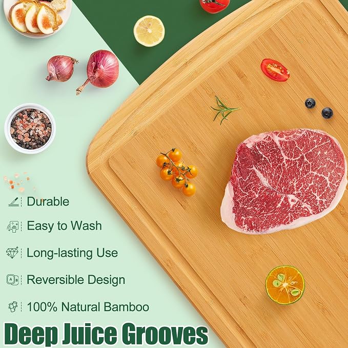 Homaxy Extra Large Bamboo Cutting Boards for Kitchen, 18x12.5", Two-Tone | XL Cutting Board with Juice Groove, Wooden Butcher Block Chopping Board for Kitchen, Meat, Fruit & Vegetables, Pre Oiled