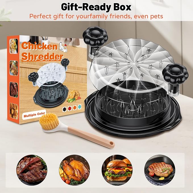 Chicken Shredder Tool Twist Large - Meat Shredders for Chicken Breast | 10'' Pro Visible Kitchen Gadgets Grinder Machine with Brush,Strong Anti-Slip Strip,Ergonomic Handle,BPA Free (black lid)