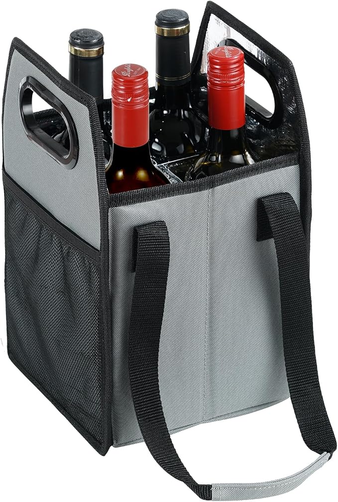 Collapsible Bottle Carrier - Reusable Portable Wine Bottle Case for Tote Bag, Moving, Vacation & Grocery Shopping