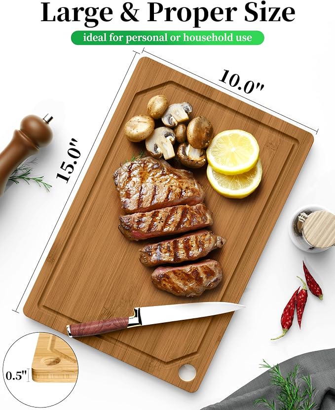Kitsure Bamboo Cutting Board for Kitchen, Large, Deep-Carbonized | Multi-Sizes Wooden Cutting Boards for Chopping & Serving, Convenient Kitchen Essentials, Deep Juice Grooves