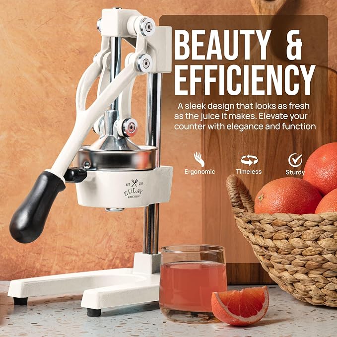 Zulay Kitchen Cast Iron Juicer - Heavy Duty Manual Juicer with Detachable Strainers for Easy Cleaning, Orange Juice Press for Citrus Fruits, Perfect for Bartenders, Juice Lovers & Health Enthusiasts