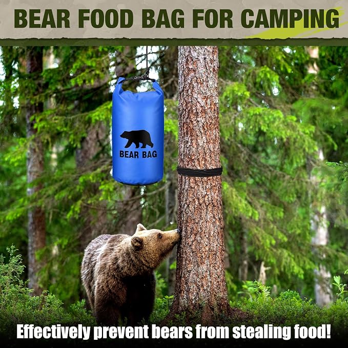 Foilswirl 1 Set Bear Food Bag for Camping Ultralight Food Hanging System Includes Waterproof Bear Bag, Nylon Ropes, Hooks for Camping Backpacking