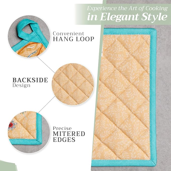 Maison d' Hermine Pot Holders 100% Cotton Potholders (8" x 8", Pack of 1) | Heat Resistant Hot Pads with Loop BBQ Cooking Baking Farmhouse Kitchen Handling Hot Pans Spring Summer - Luxury Loft - Peach