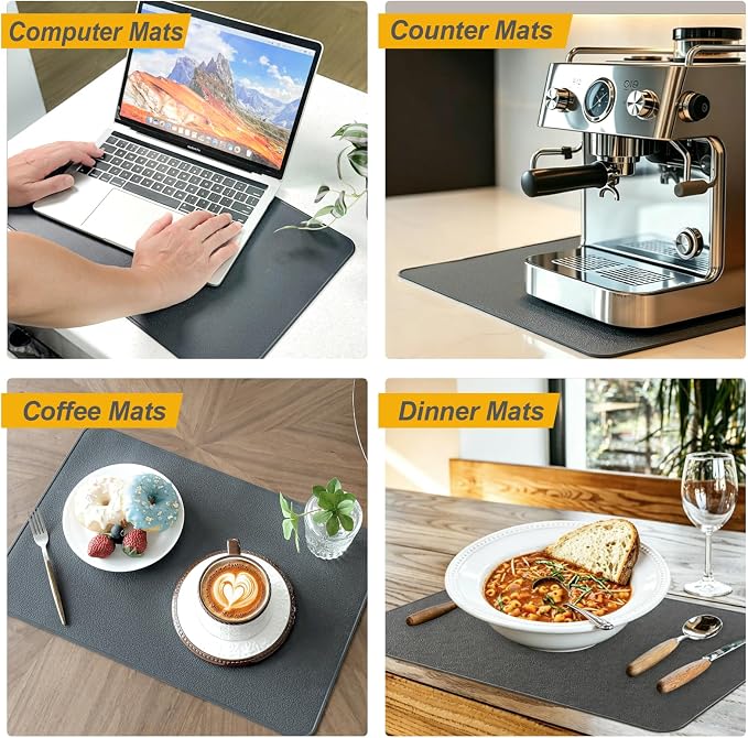 Kamehame Silicone Placemats, Placemats for Dining Table Set of 2 Non-Slip Table Mats 17.5 x 11.4 inch with Raised Edges - Dark Gray